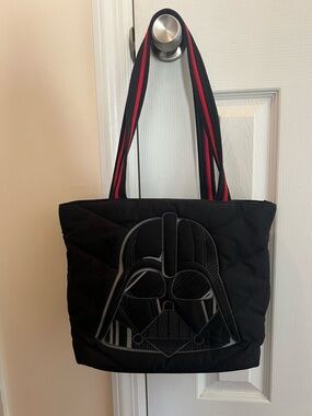 Vera Bradley Black Quilted Tote with Red-Trim Straps and Darth Vader Applique